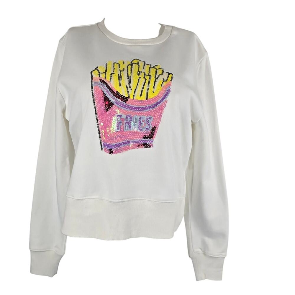 Grey Lab  Los Angeles White Pink Sequin Novelty Fries Sweatshirt Women's Small